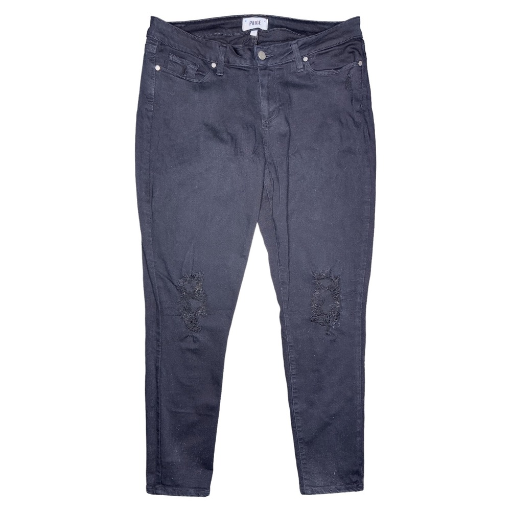 Paige - Verdugo Ankle - Women's Size 32 Distressed‎ Jeans Black Skinny
